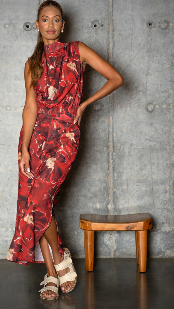 Falda estampada cruzada en lino