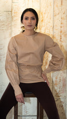 Camisa en algodón 100% enresortada en cintura