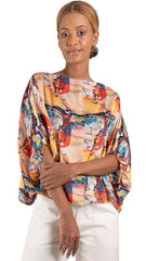 Blusa estampada ojal puff