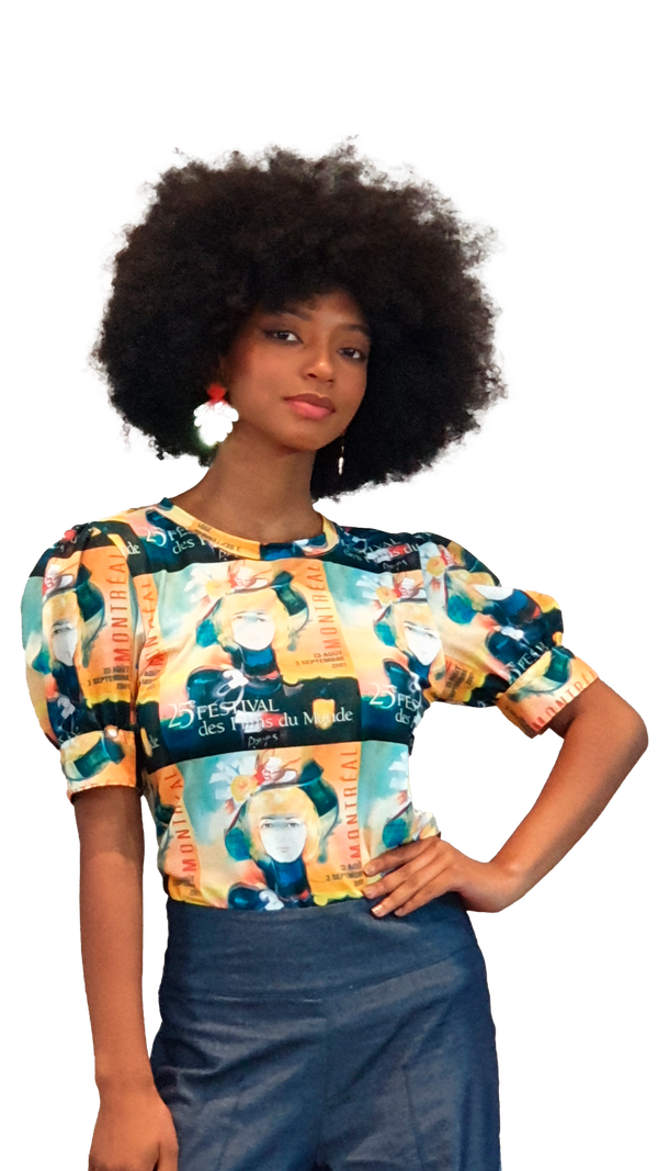 Camiseta estampada manga globo