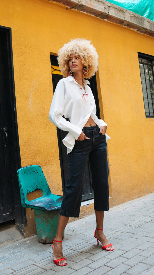 pantalón culotte denim negro