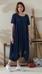 Vestido cuello redondo silueta amplia