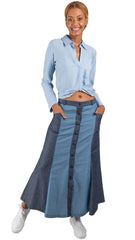 Falda índigo bi color con botones