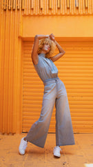 Pantalón índigo bota ancha