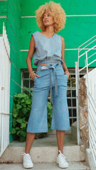 Pantalón culotte en índigo