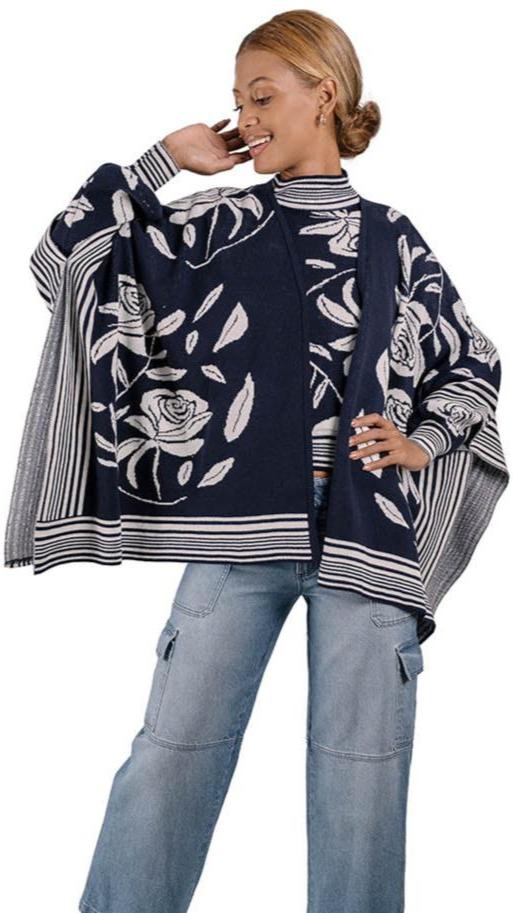 Ruana abierta en Jacquard