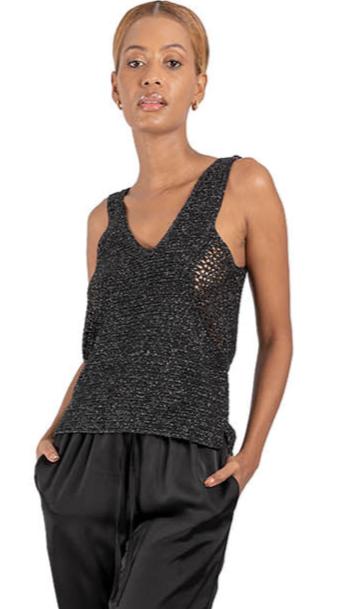 Top crochet cuello en V tejido lurex