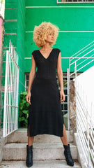 Vestido tejido negro largo calado