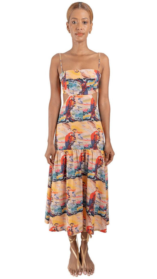 Vestido tiritas strapless estampado