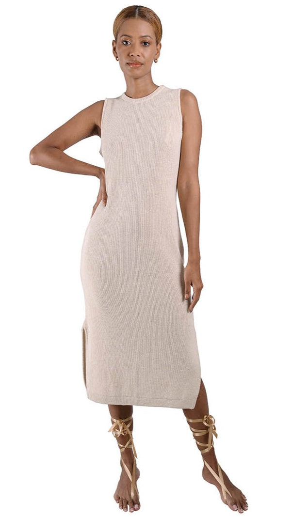 Vestido tejido acanalado cuello redondo